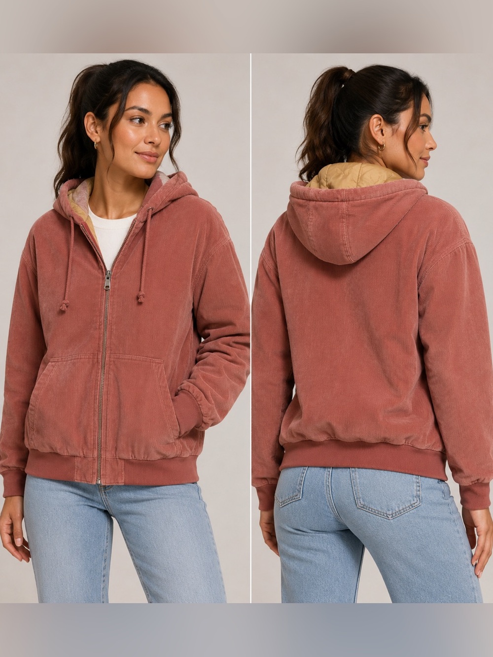 Alpine Design Corduroy Quilted Hooded Jacket Sedona Clay Small NWT